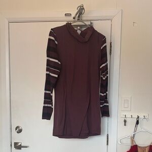 Lole Burgundy Dress with Striped Sleeves